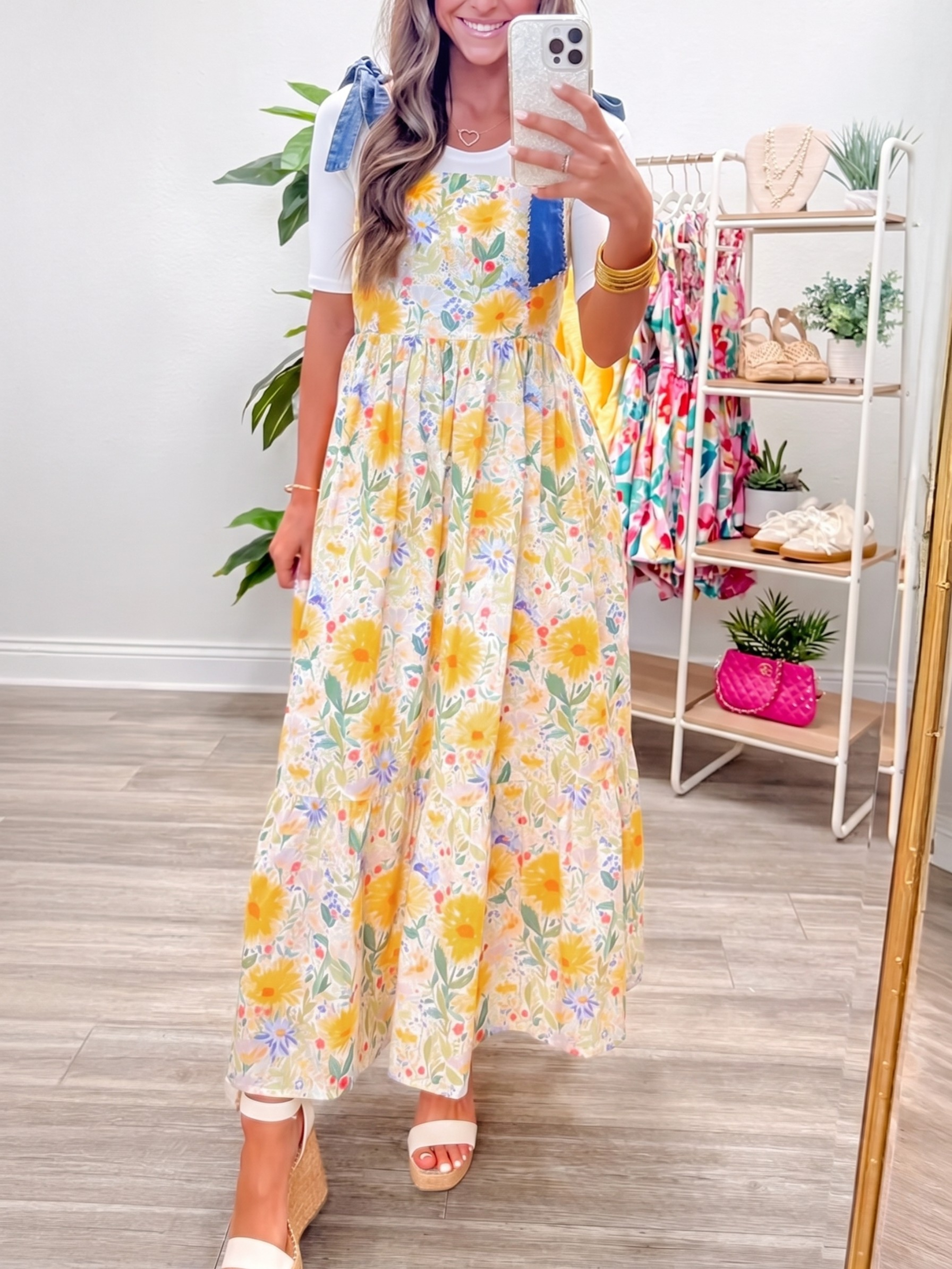 Floral Print Tie-Shoulder Midi Dress