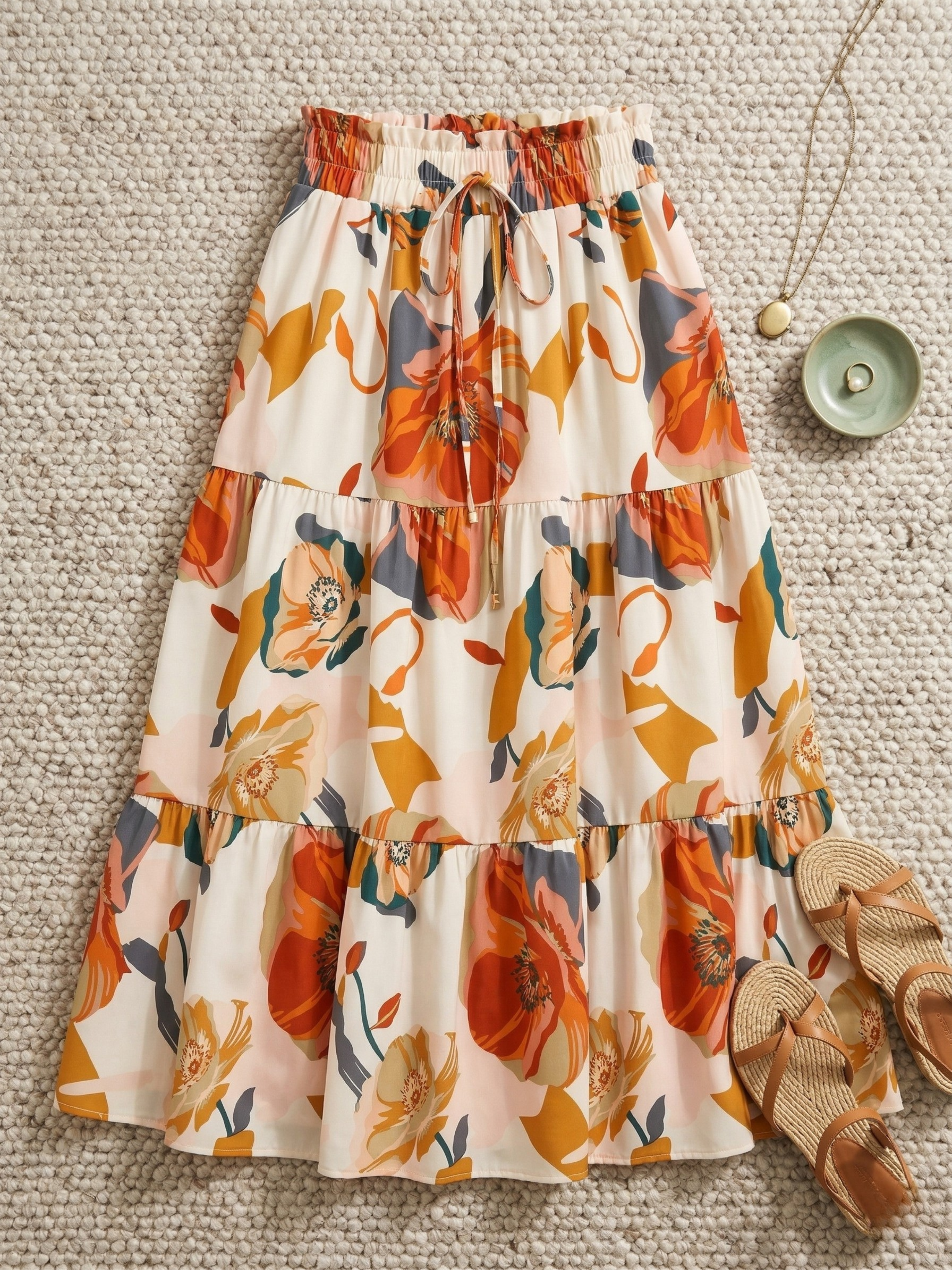 Bold Floral Tiered Maxi Skirt (Plus Size Friendly)