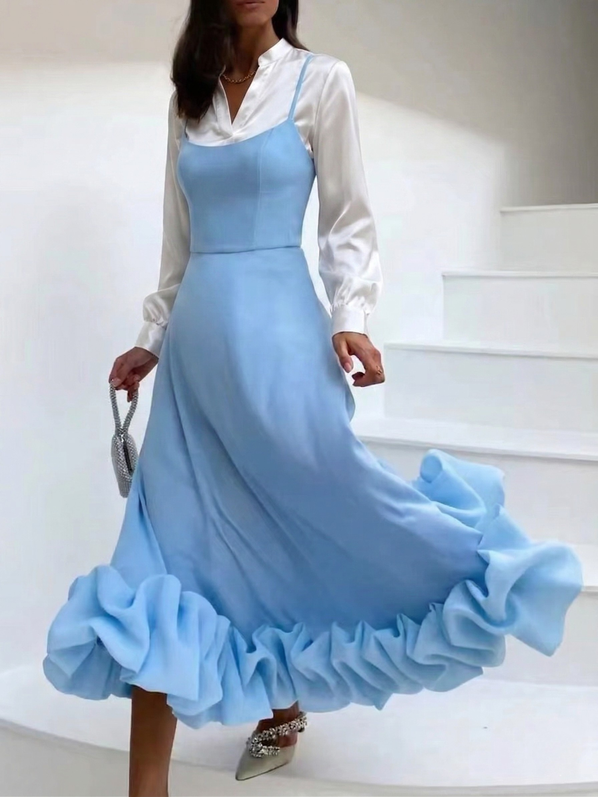 Ruffle Hem Scoop Neck Midi Dress