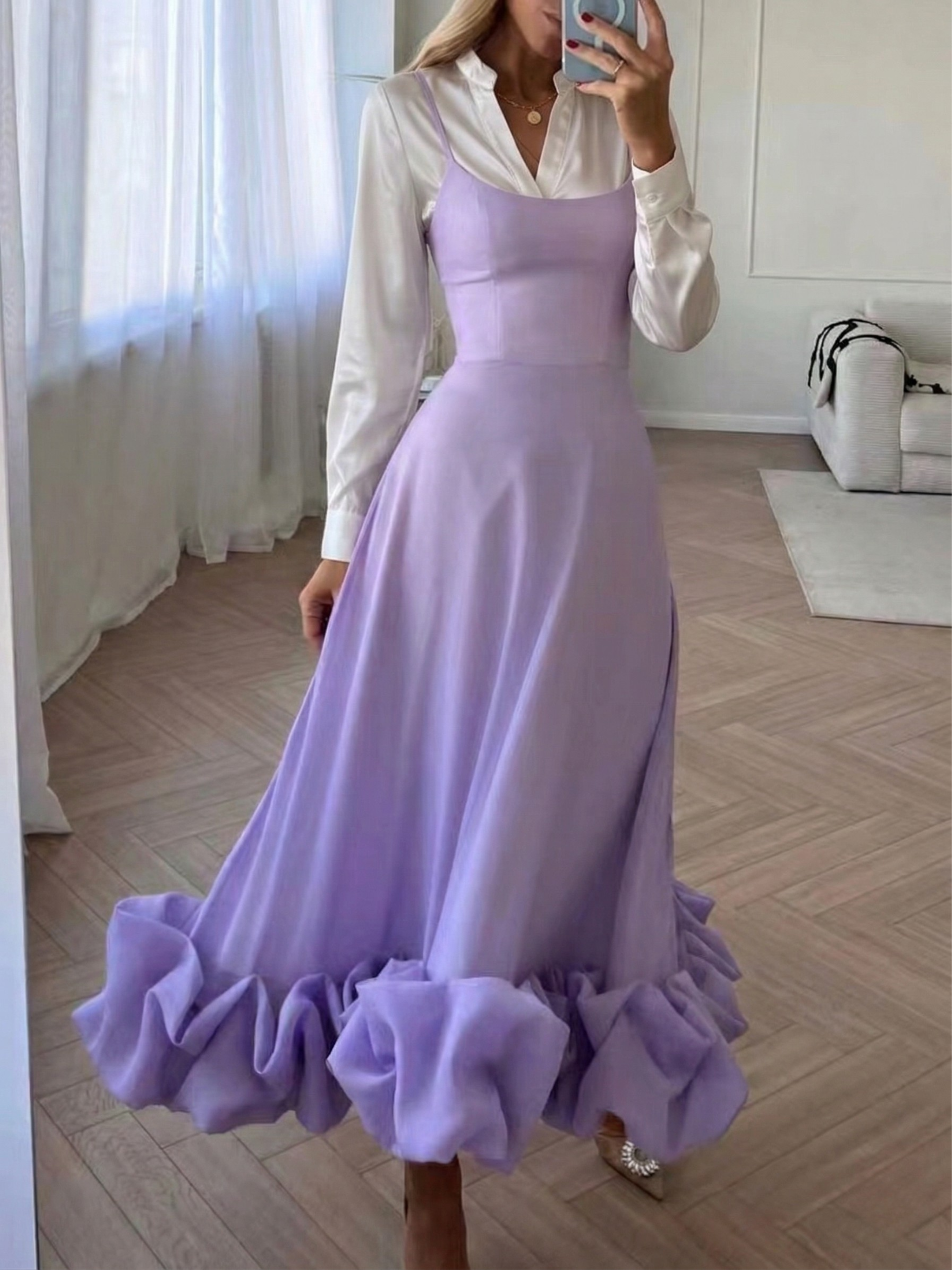 Ruffle Hem Scoop Neck Midi Dress