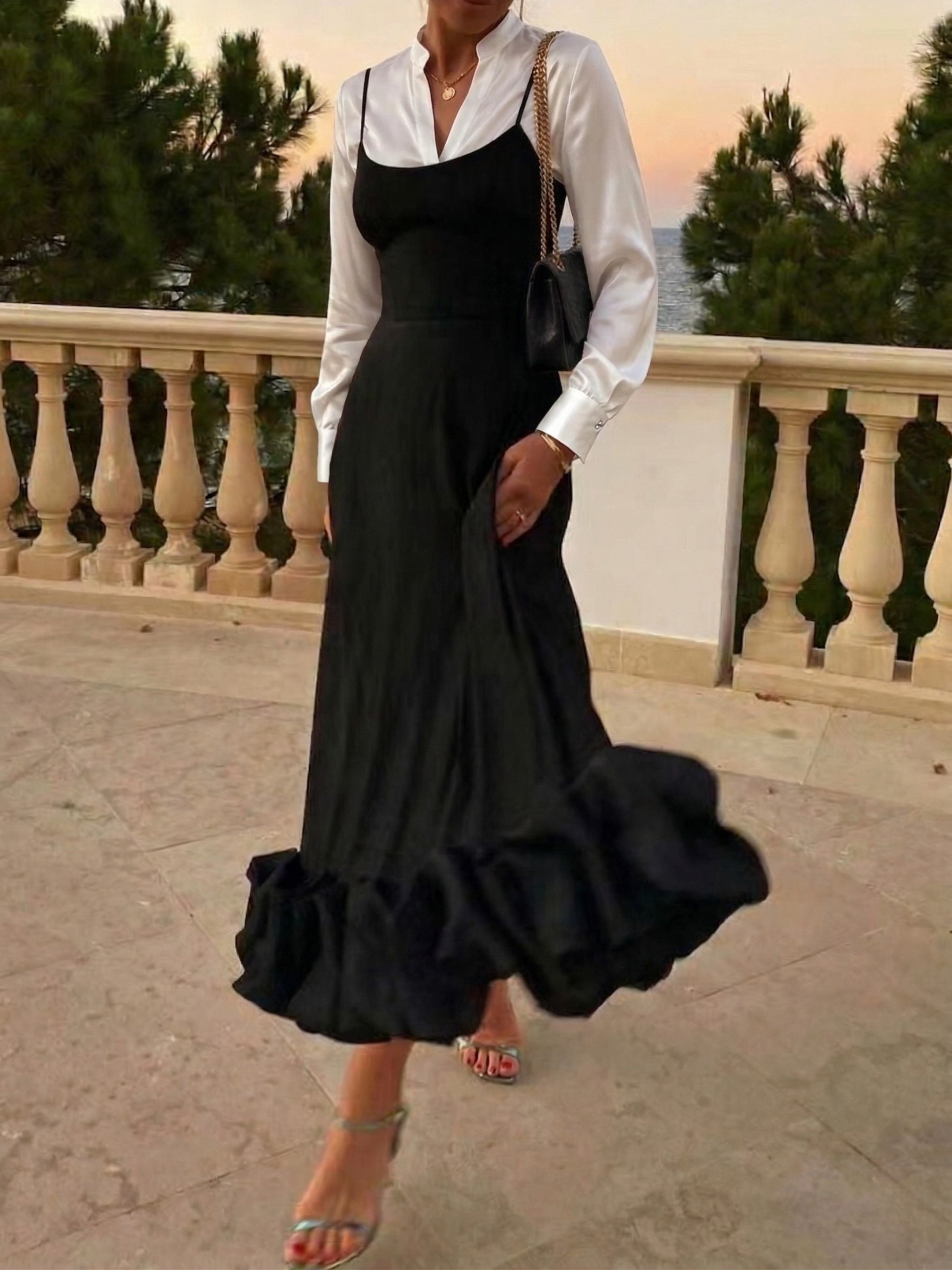 Ruffle Hem Scoop Neck Midi Dress