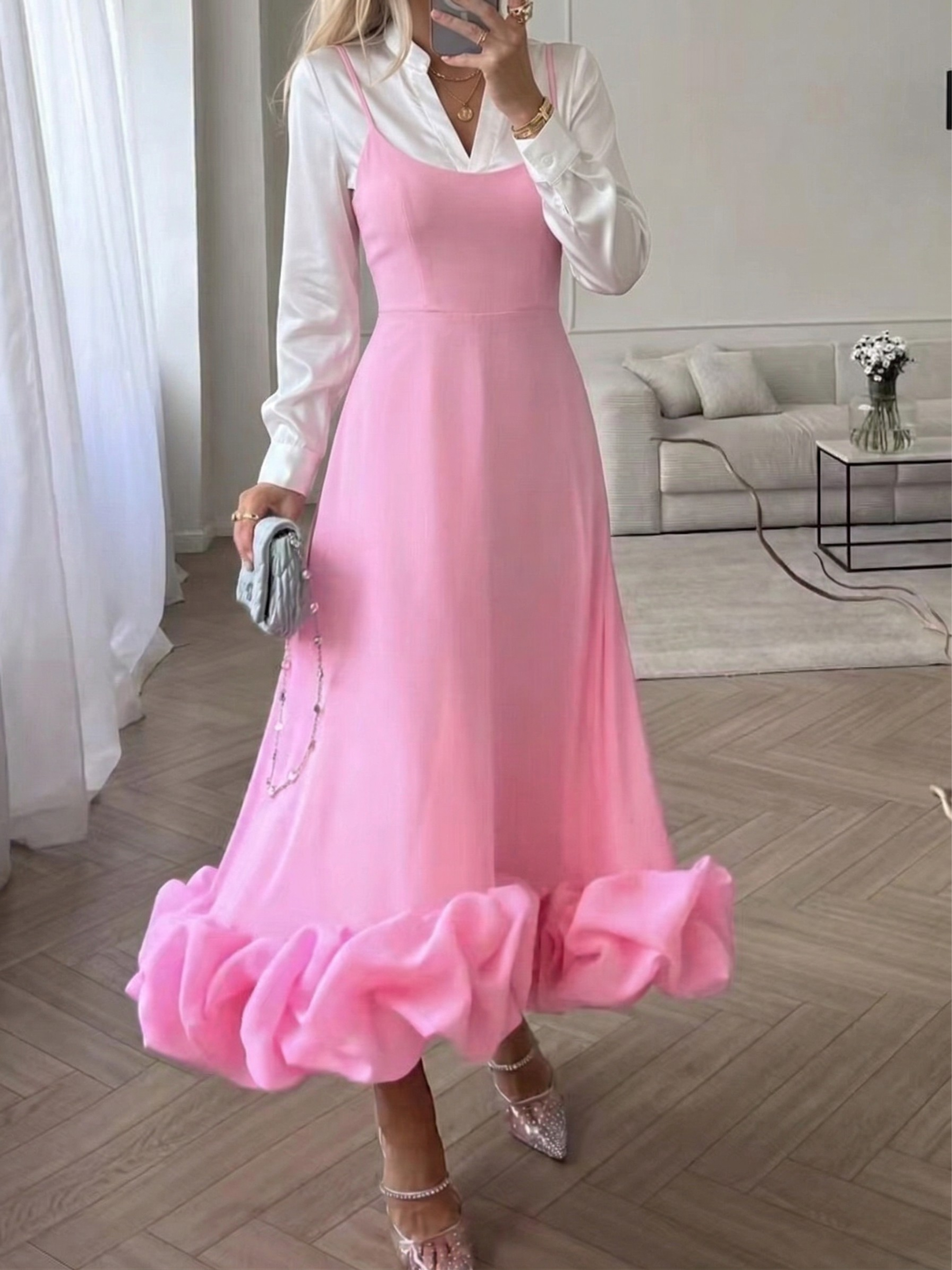 Ruffle Hem Scoop Neck Midi Dress