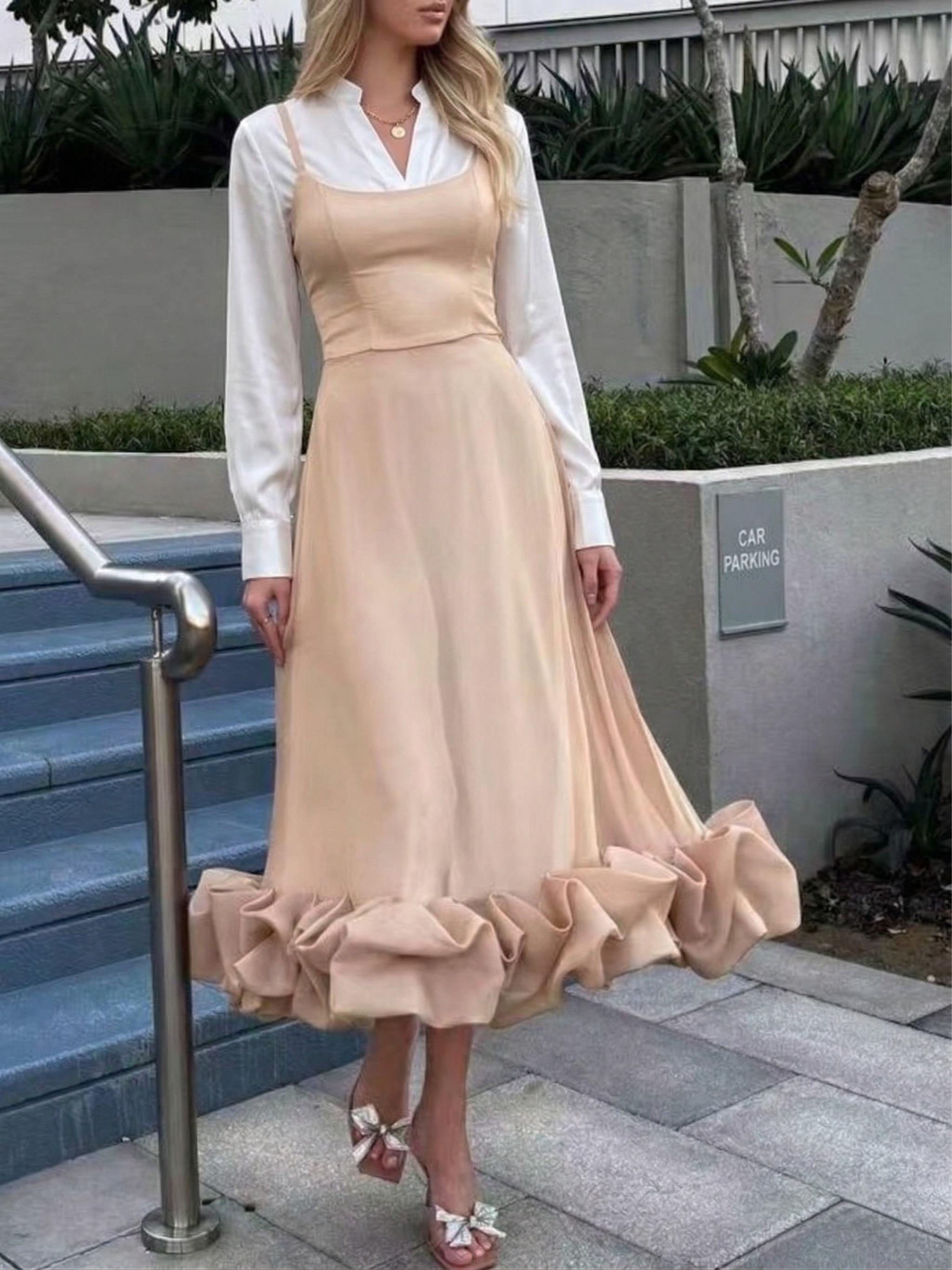 Ruffle Hem Scoop Neck Midi Dress