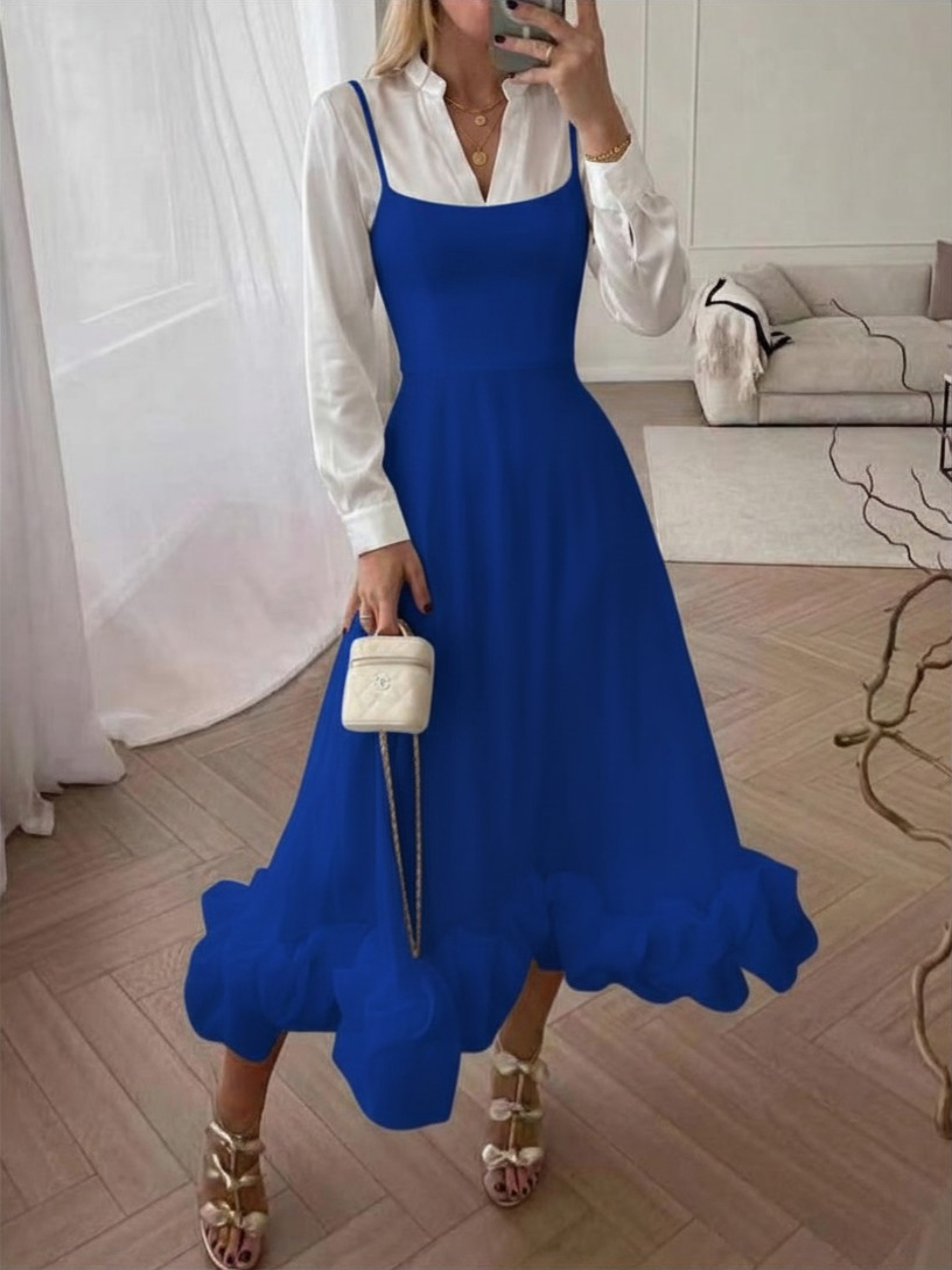 Ruffle Hem Scoop Neck Midi Dress