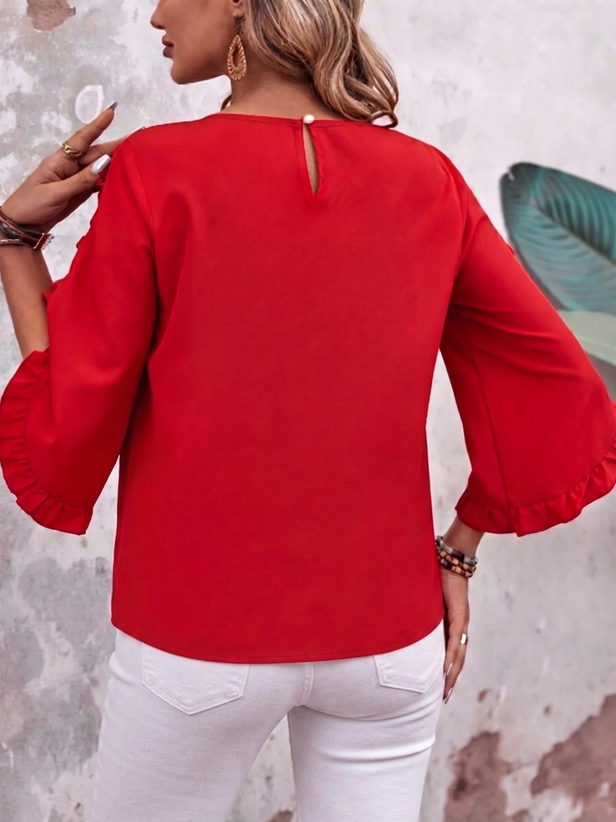 Ruffle Trim Sleeve Blouse (Plus Size Friendly)