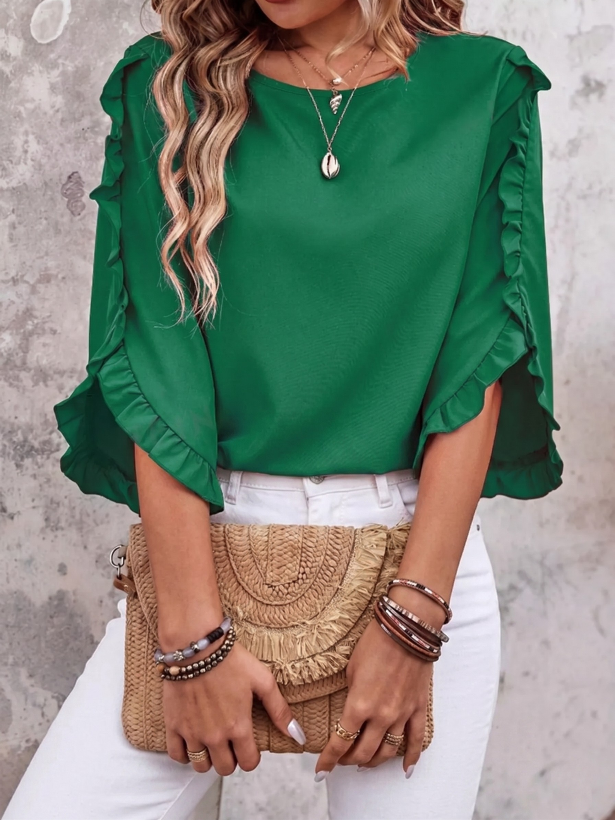 Ruffle Trim Sleeve Blouse (Plus Size Friendly)