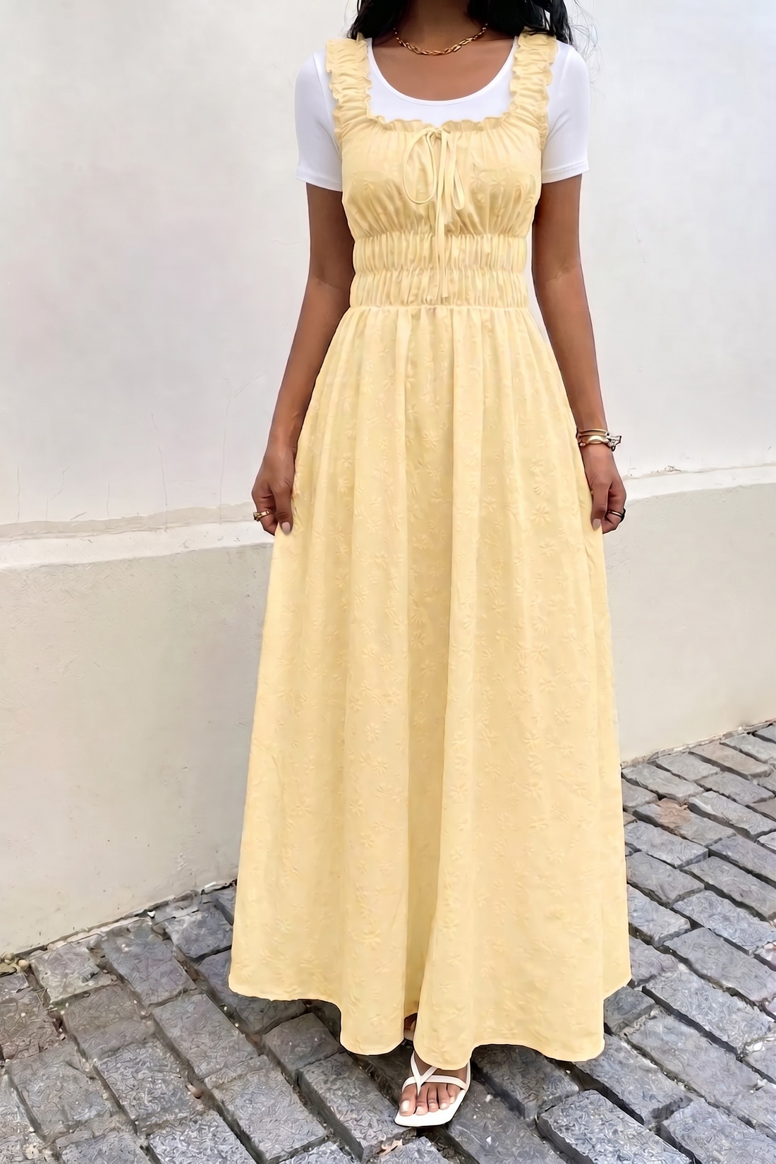 Ruffled Square Neck Smocked Maxi Dress