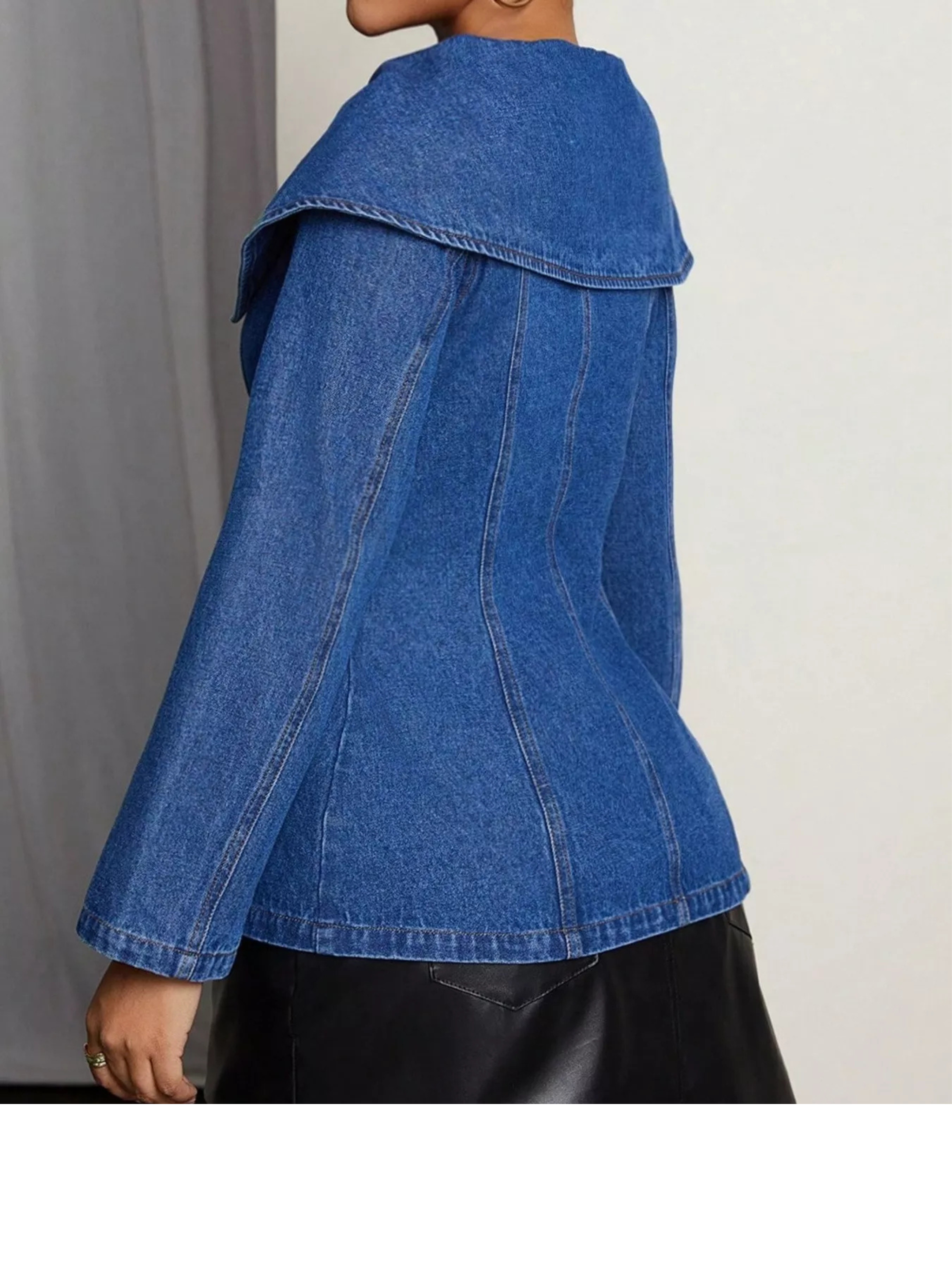 Sailor Collar Button-Front Denim Jacket Top (Plus Size Friendly)