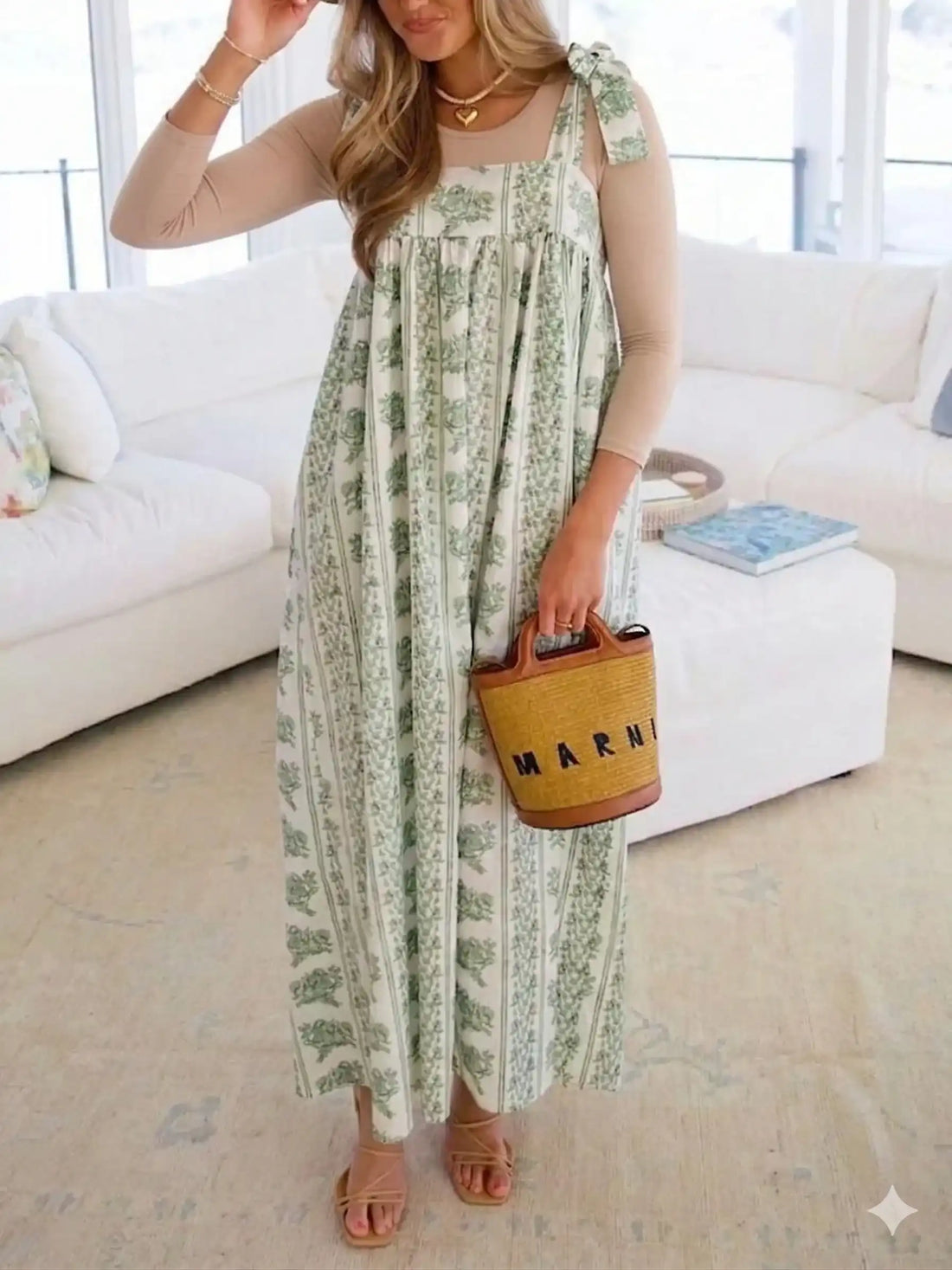 Floral Print Tie-Shoulder Maxi Dress