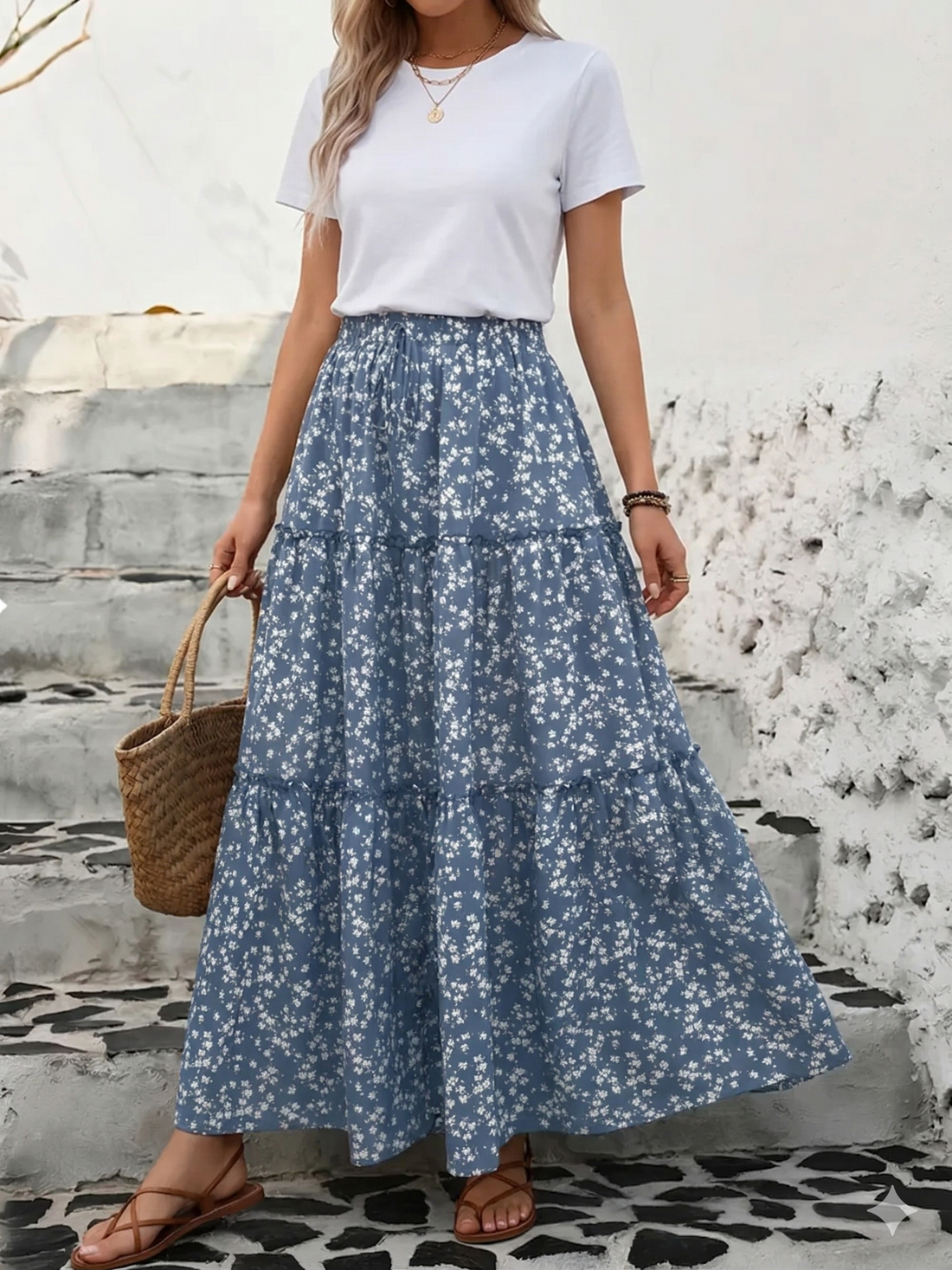 Ditsy Floral Tiered Maxi Skirt