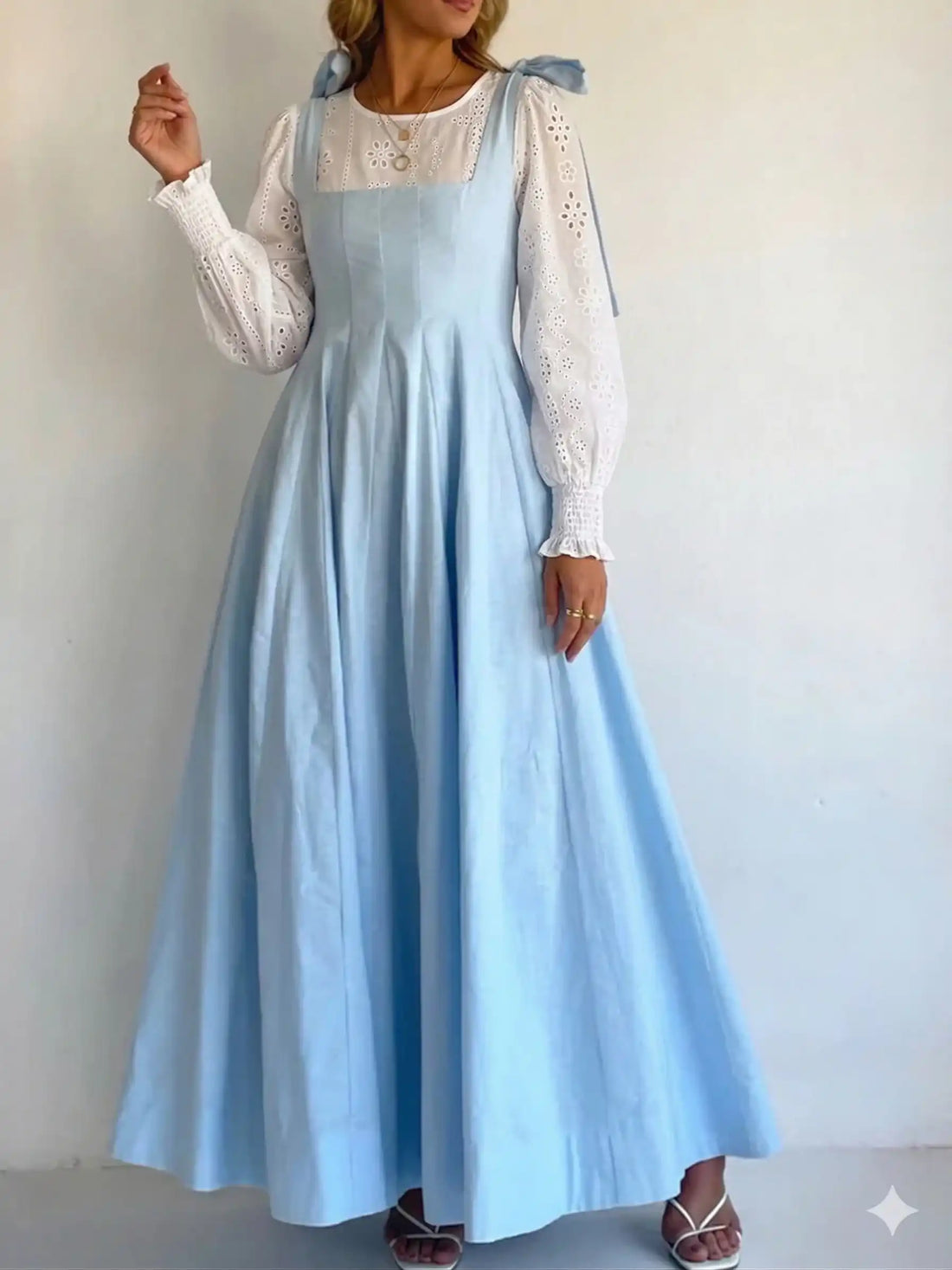 Bow Shoulder Square Neck A-Line Maxi Dress