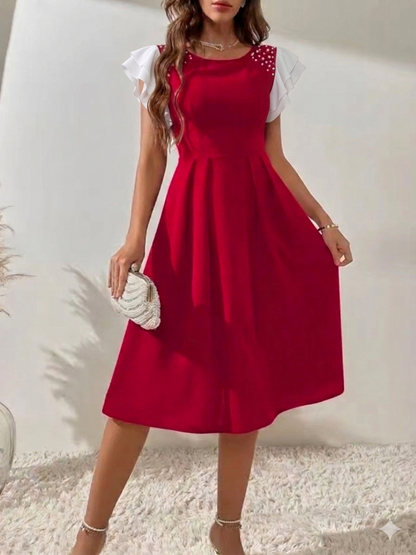 Pearl Shoulder Detail Sleeveless A-Line Midi Dress