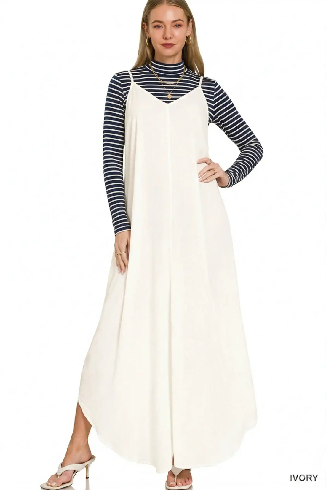 V-Neck Crinkle Cami Maxi Dress with Pockets