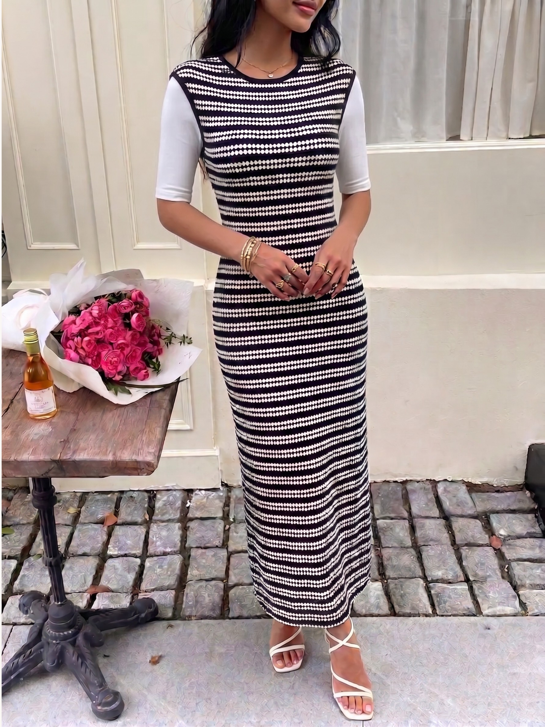 Striped Knit Sleeveless Maxi Dress