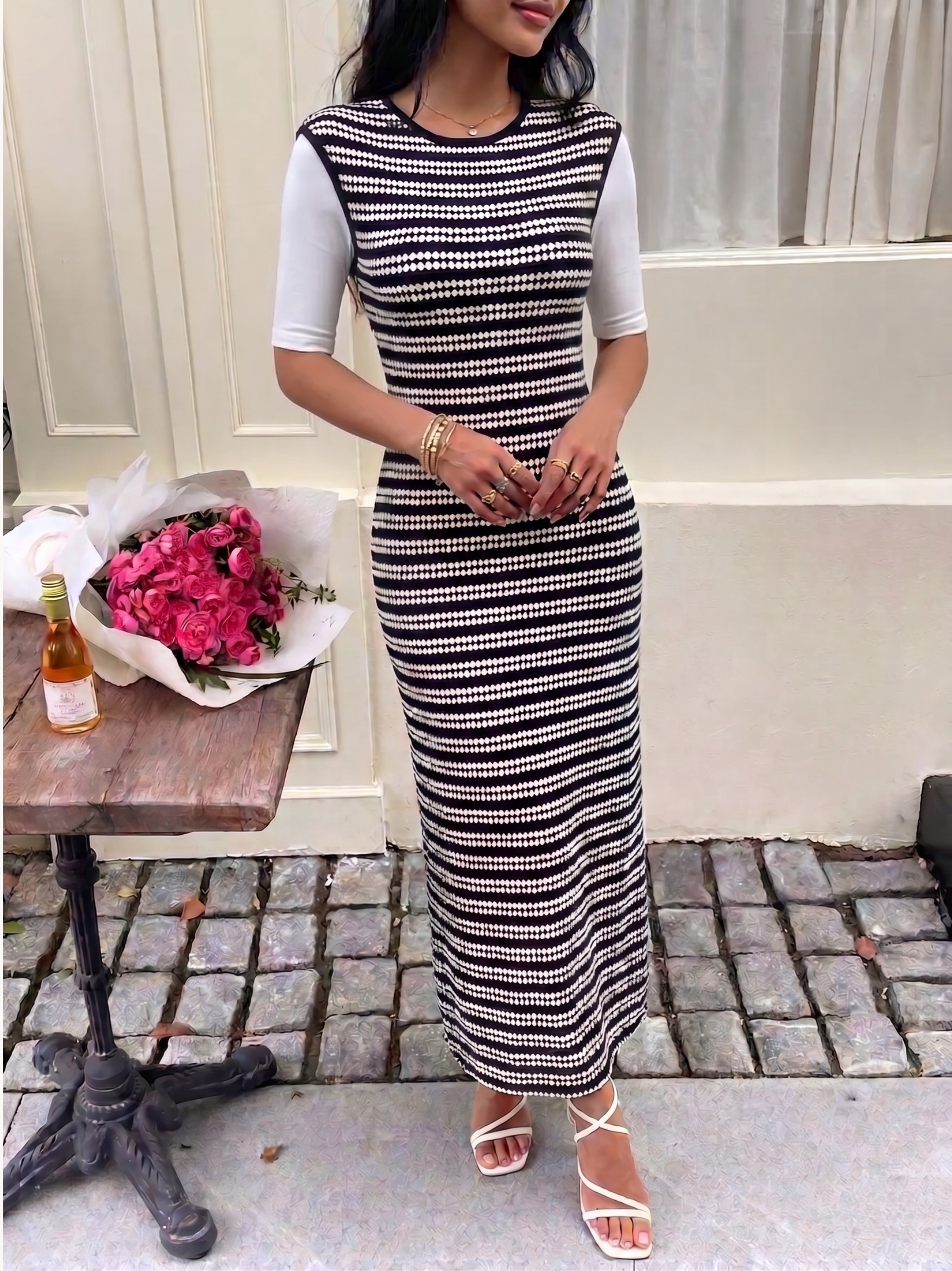 Striped Knit Sleeveless Maxi Dress