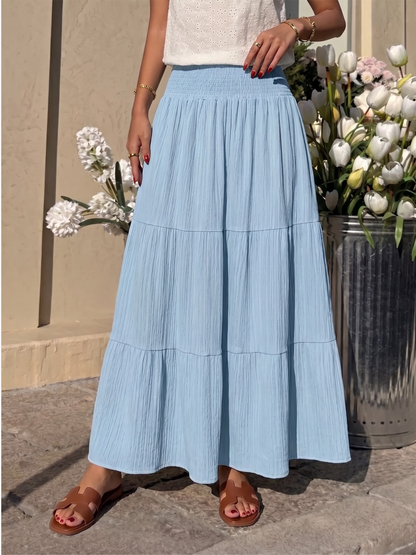 Smocked Tiered Flowy Maxi Skirt