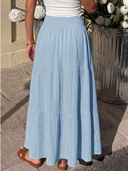 Smocked Tiered Flowy Maxi Skirt