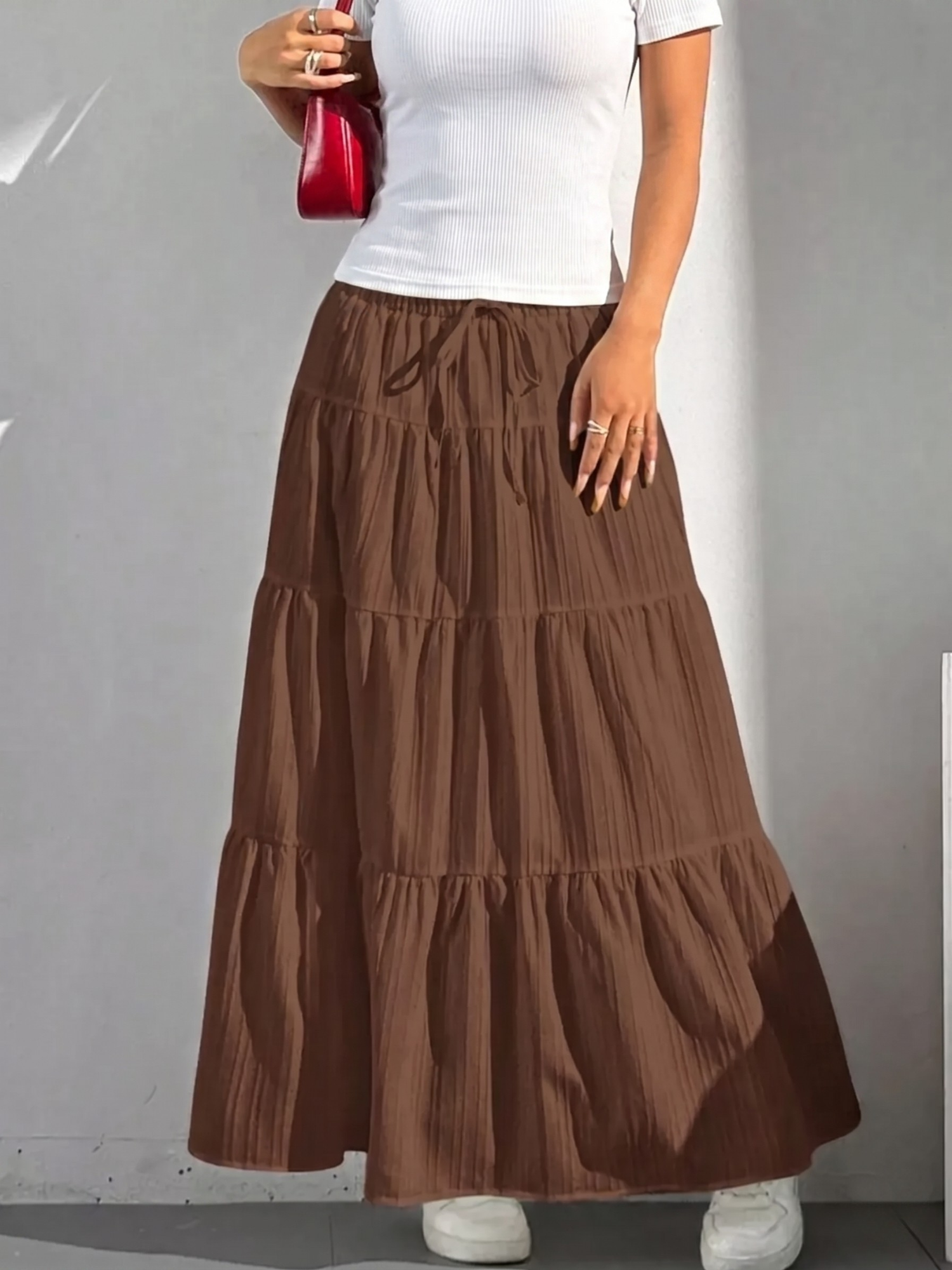 Drawstring Tiered Maxi Skirt (Plus Size Friendly)