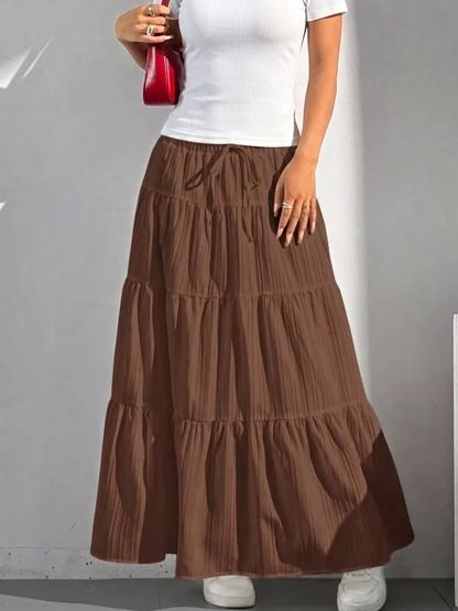 Drawstring Tiered Maxi Skirt (Plus Size Friendly)