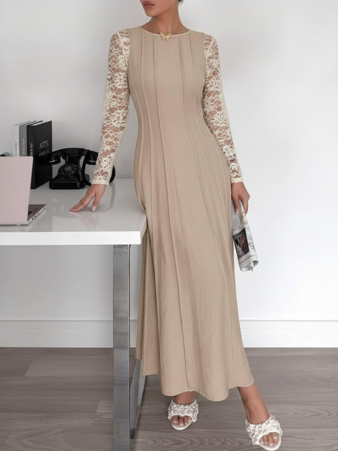 Round Neck Sleeveless Pintuck Maxi Dress