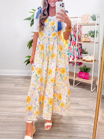 Floral Print Tie-Shoulder Midi Dress