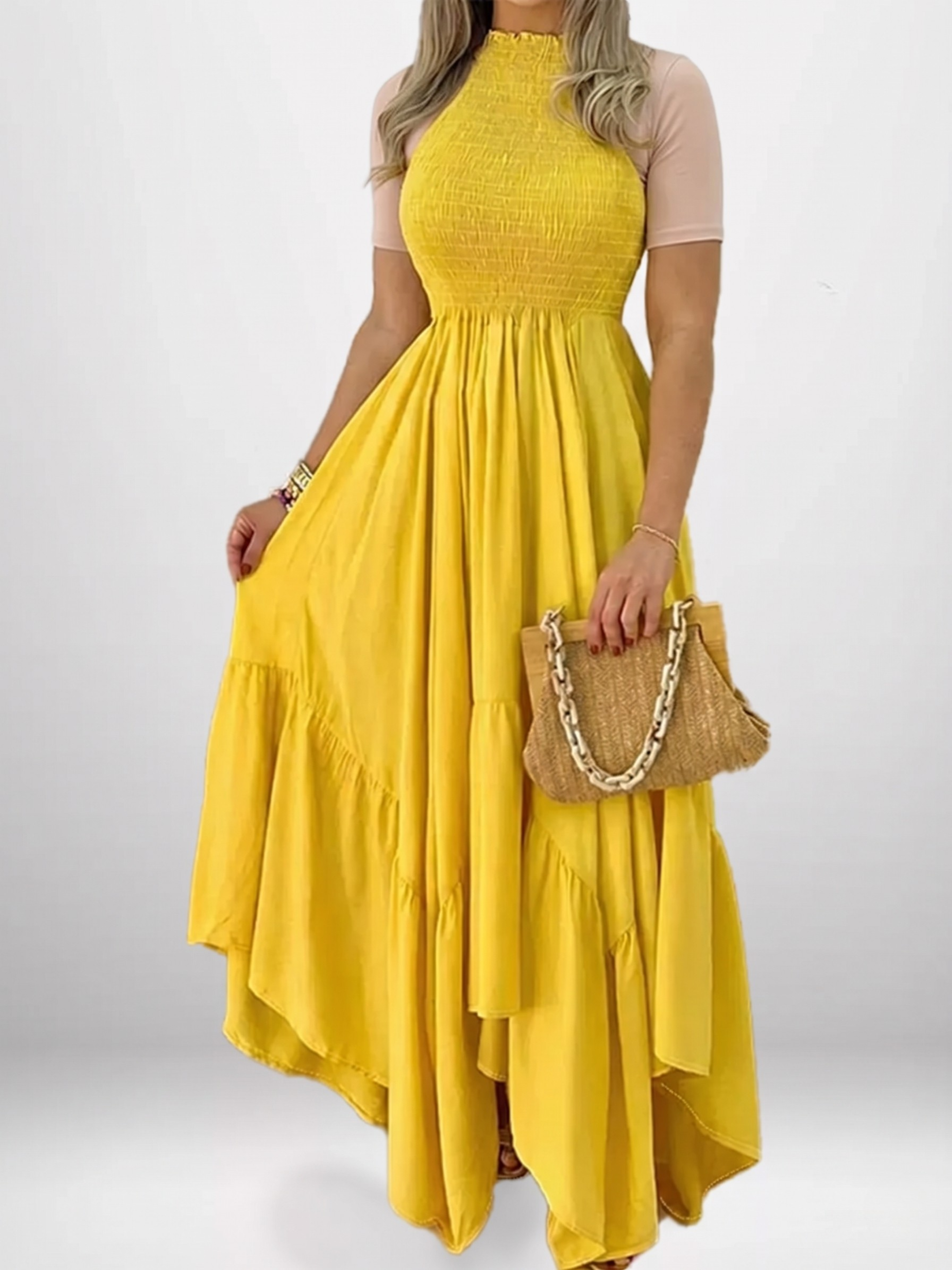 Smocked Sleeveless Ruffle Hem Maxi Dress (Plus Size Friendly)
