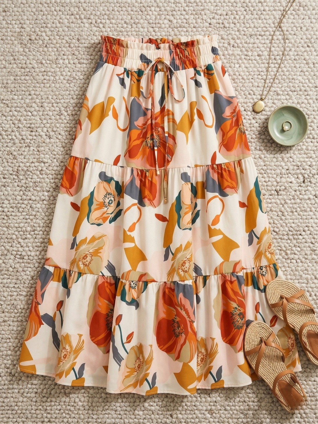 Bold Floral Tiered Maxi Skirt (Plus Size Friendly)