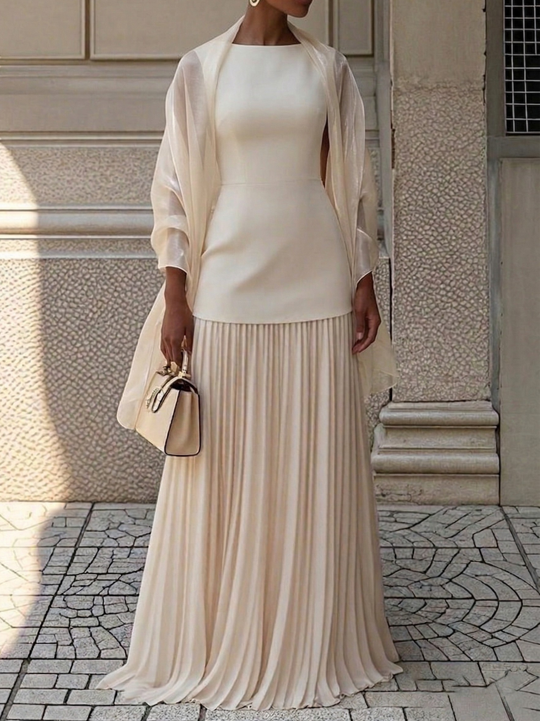 Bateau Neck Pleated Maxi Dress (Plus Size Friendly)