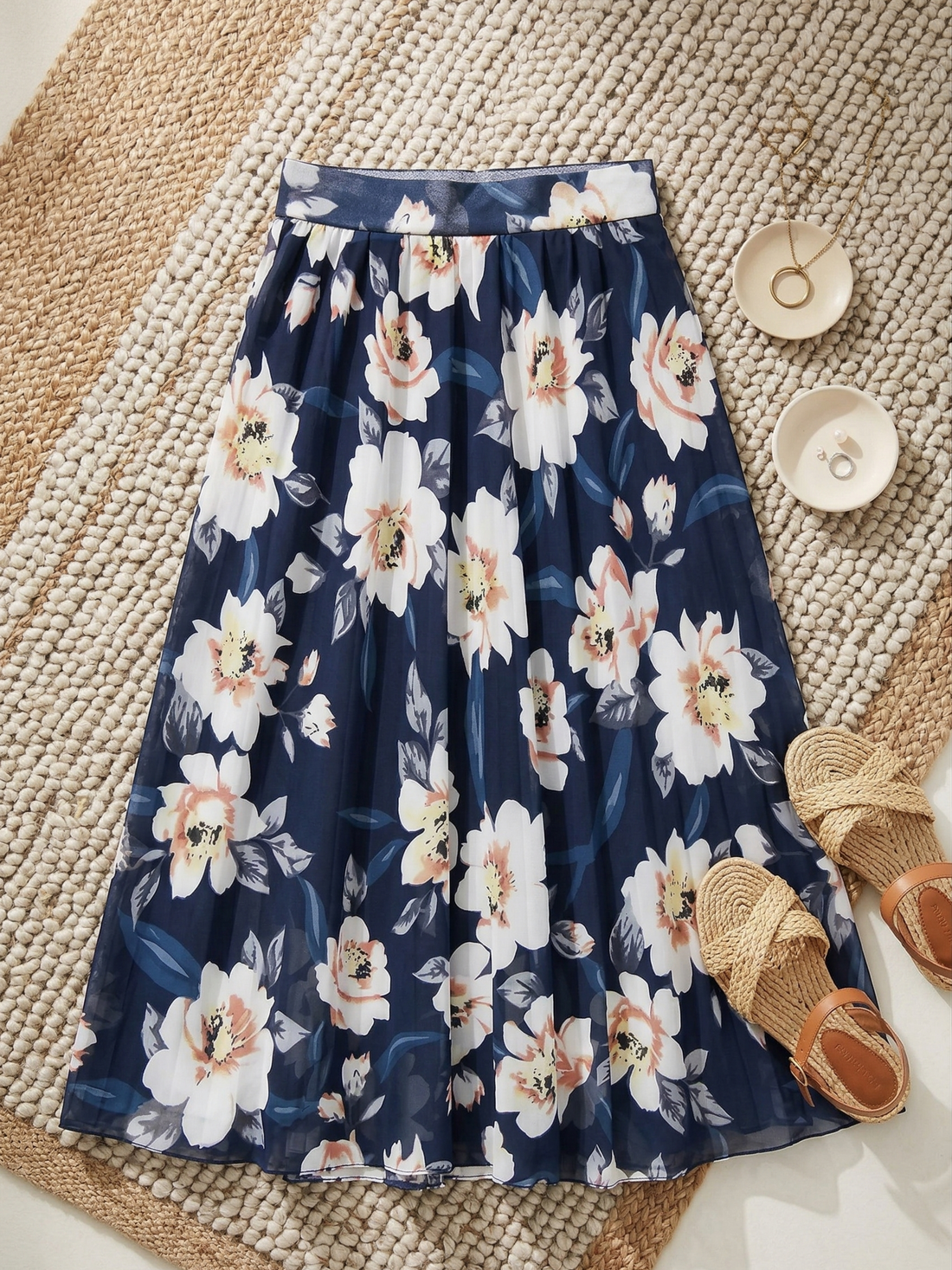 Floral Tie-Waist Chiffon Midi Skirt (Plus Size Friendly)