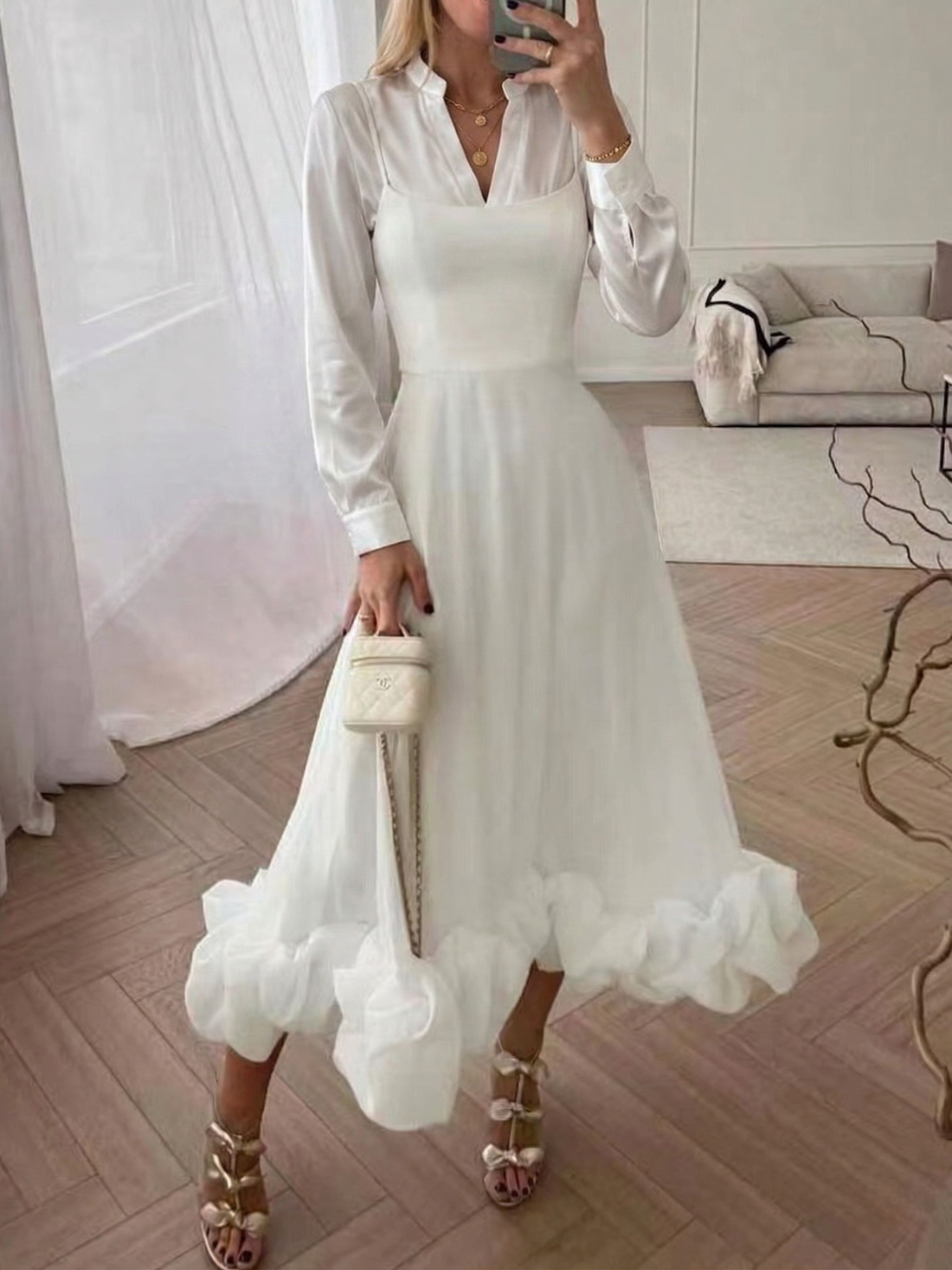 Ruffle Hem Scoop Neck Midi Dress