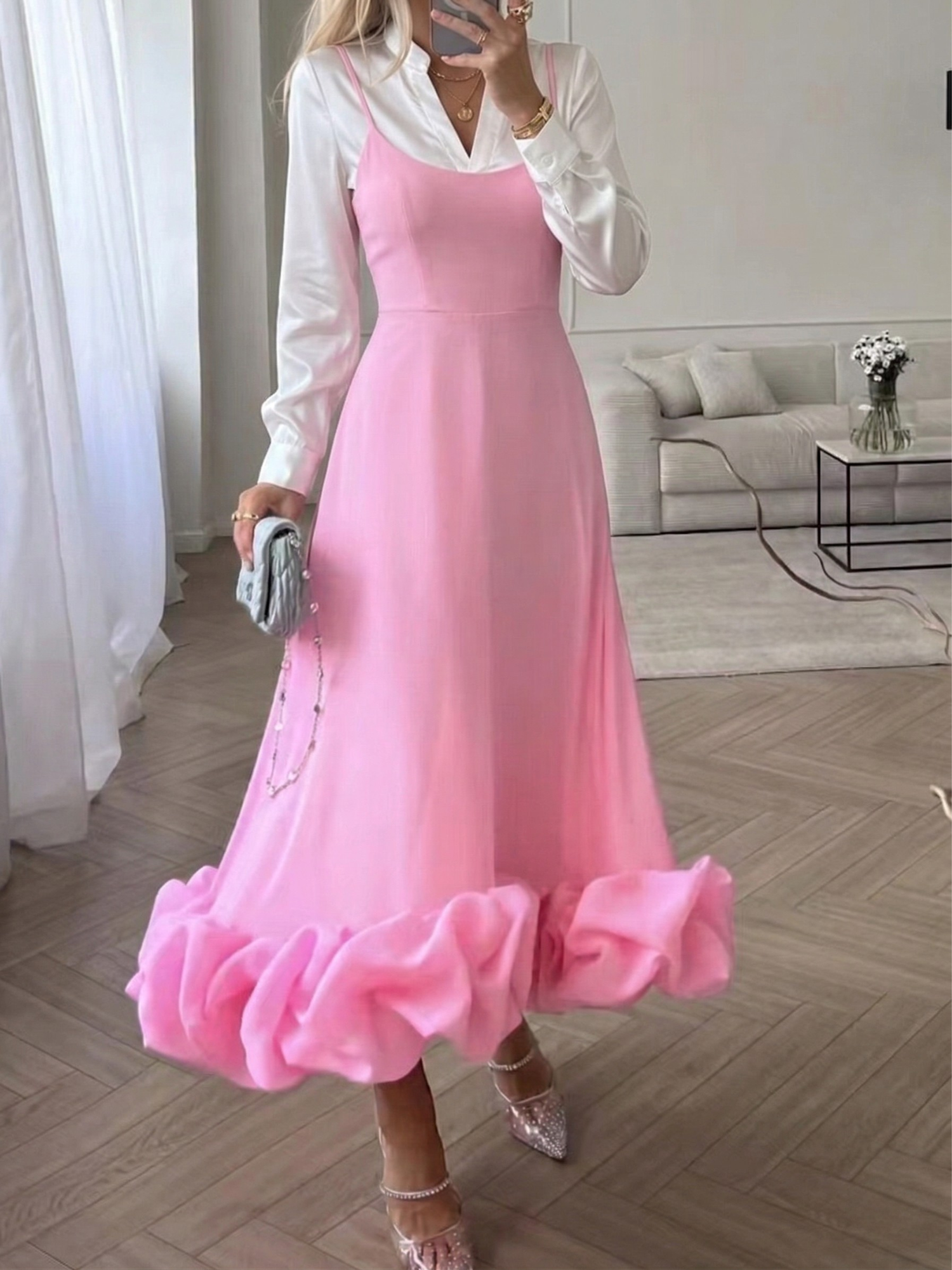 Ruffle Hem Scoop Neck Midi Dress