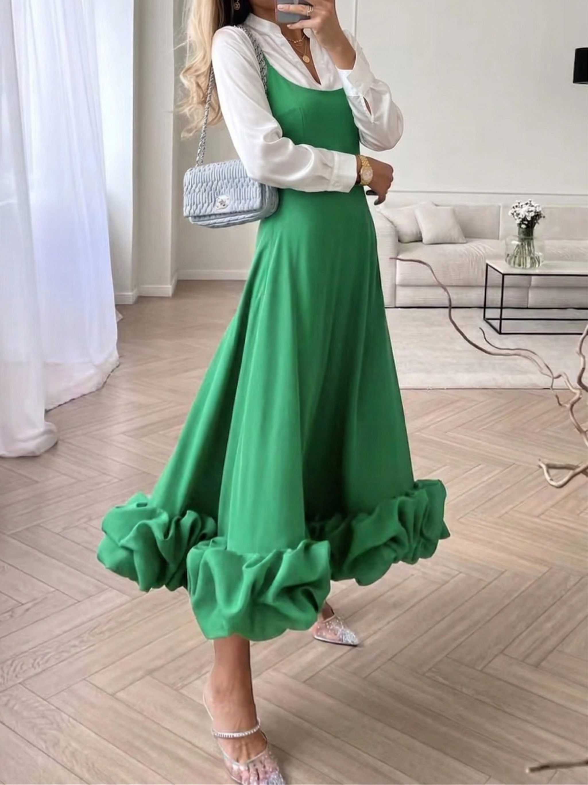 Ruffle Hem Scoop Neck Midi Dress