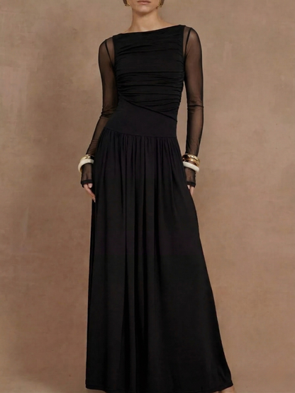 Ruched Bateau Neck Sleeveless Maxi Dress (Plus Size Friendly)