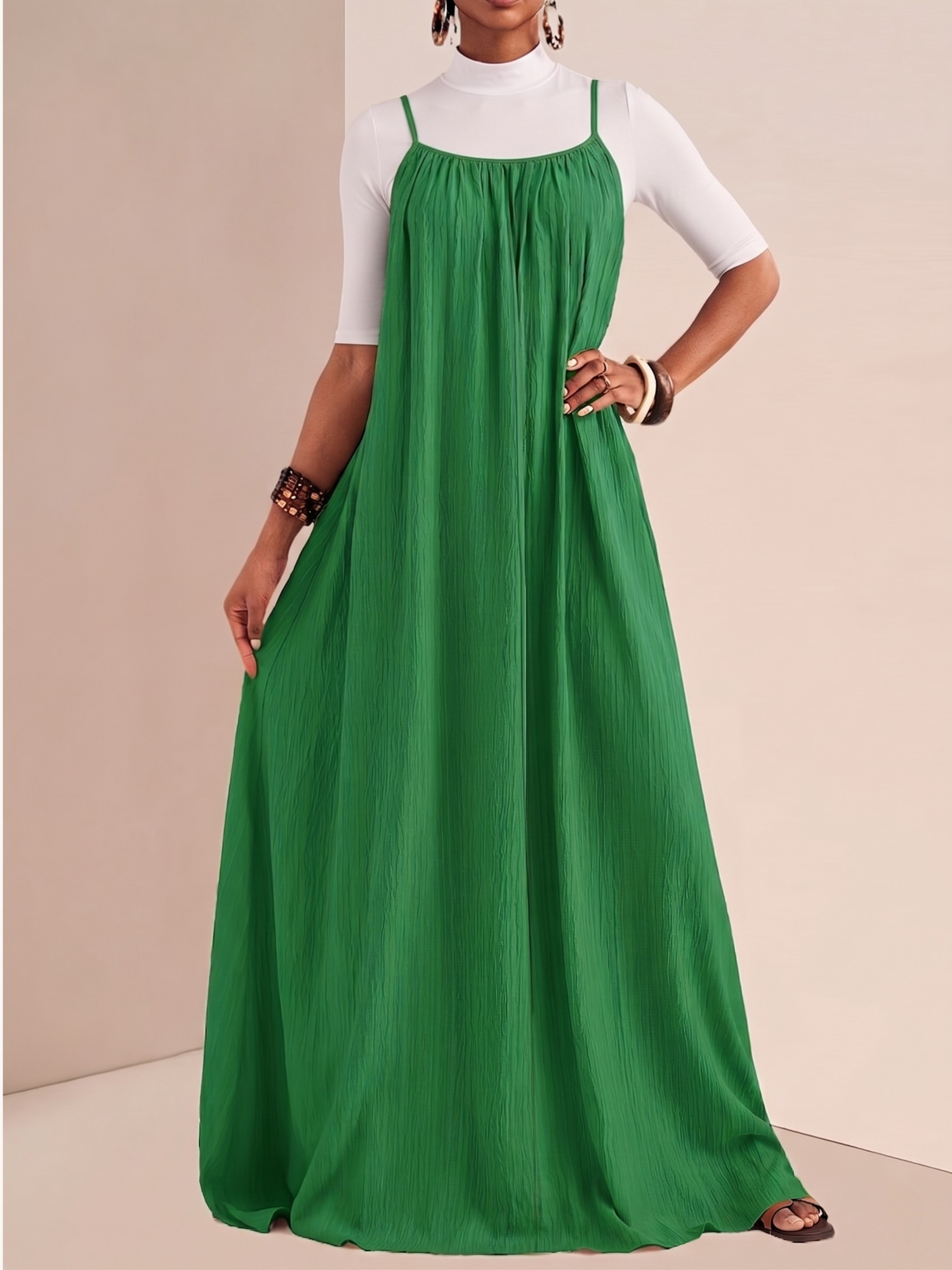 Spaghetti Strap Flowy Maxi Dress (Plus Size Friendly)