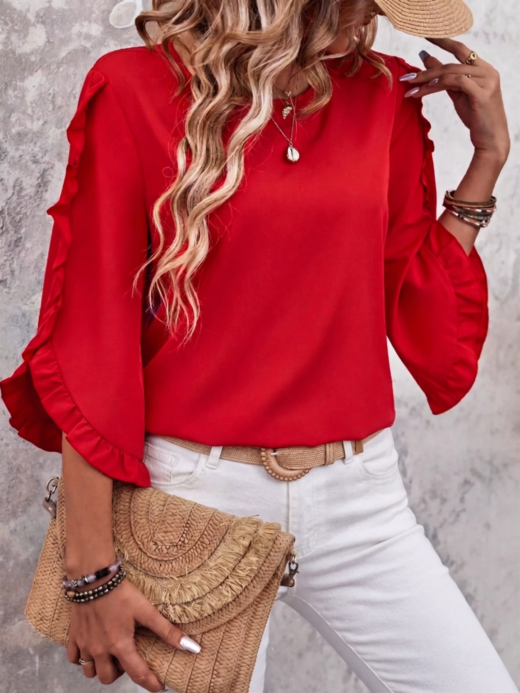 Ruffle Trim Sleeve Blouse (Plus Size Friendly)